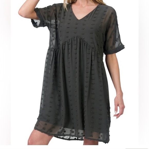 Zenana Outfitters Dresses & Skirts - NWOT - Swiss Dot Babydoll V Neck Dress